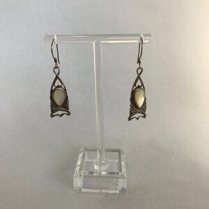.925 Sterling Silver Art Deco White Mother of Pearl Drop Pierced Earrings